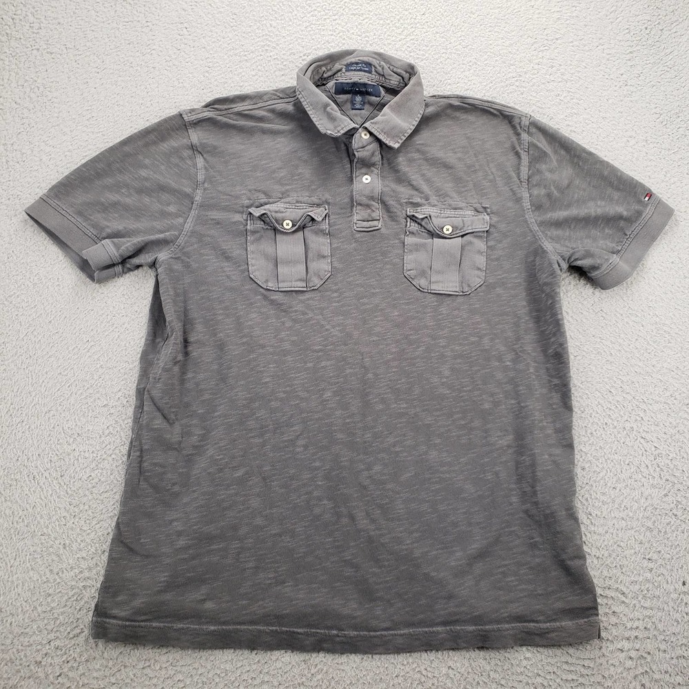 Tommy Hilfiger Shirt Mens XL Gray Custom Fit Casual Preppy Polo‎